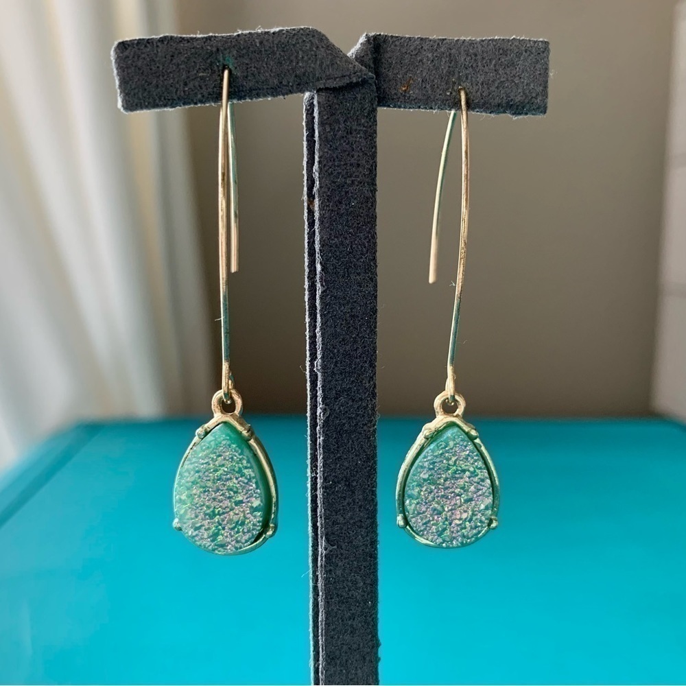 Gold and Teal Handmade Tear Drop Druzy Drop Earrings
